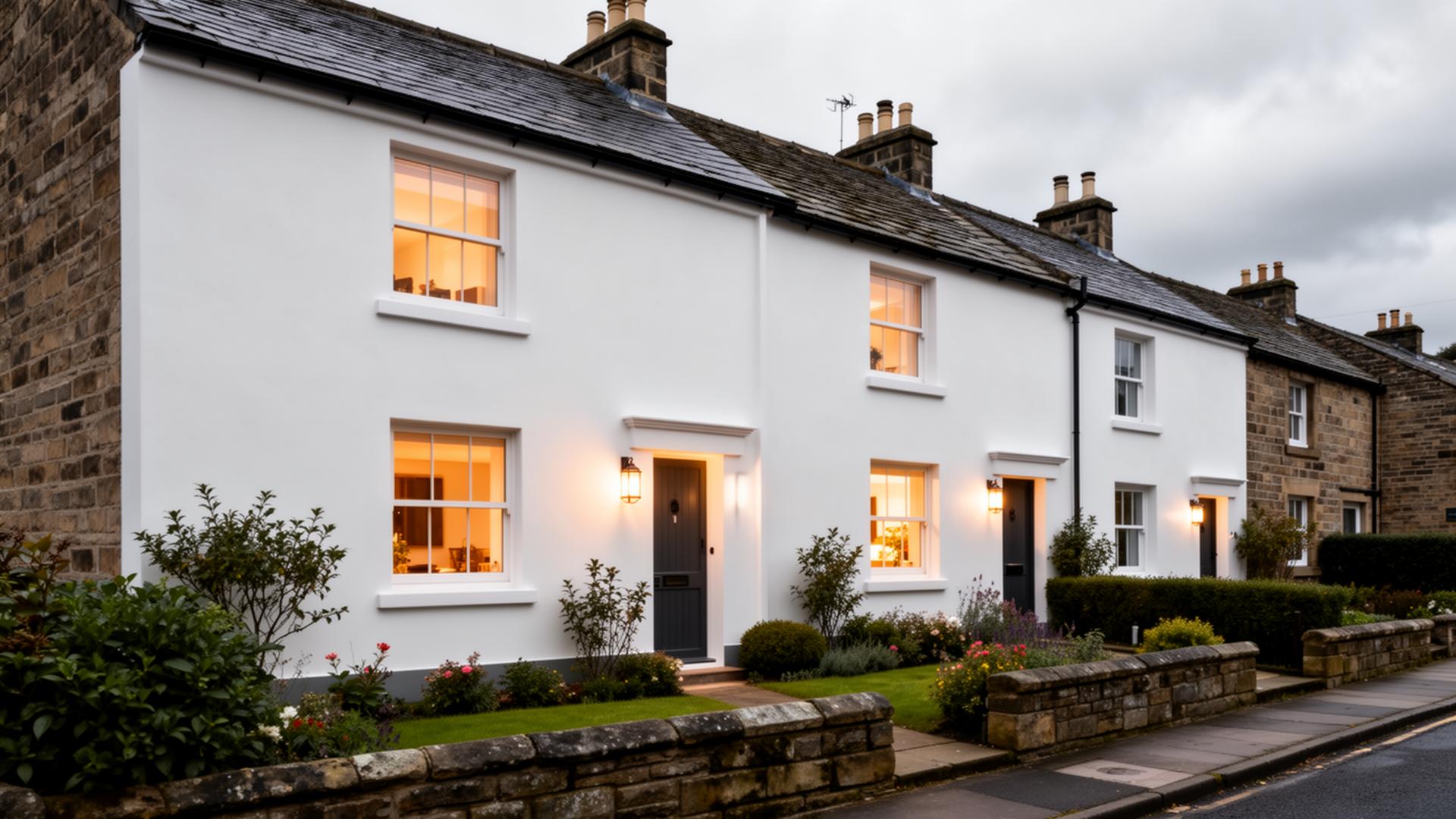 Professionally rendered Yorkshire terraced house with wall coating